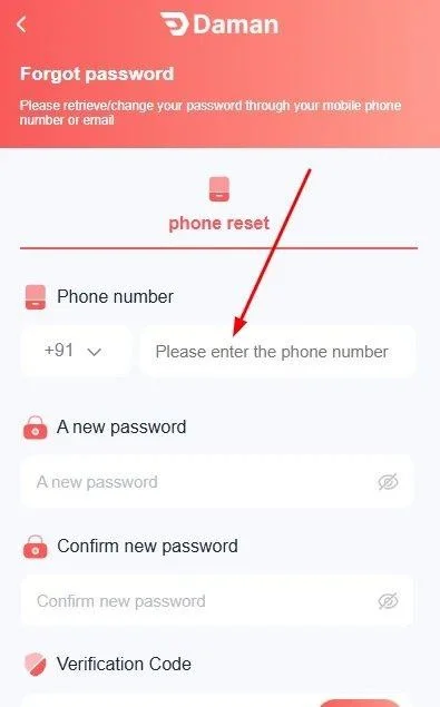 enter the registered phone number
